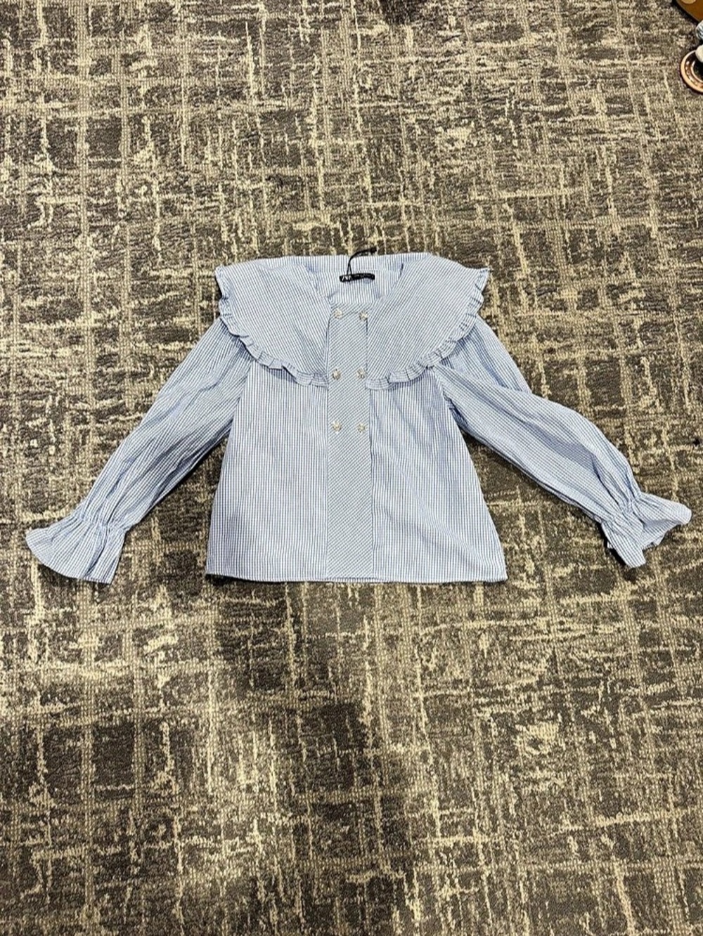 Zara Striped Button Down Shirt in Blue & White